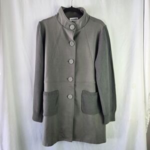 Neon Buddha Green Cotton Stretch Button Front Longline Jacket Lagenlook Women XL